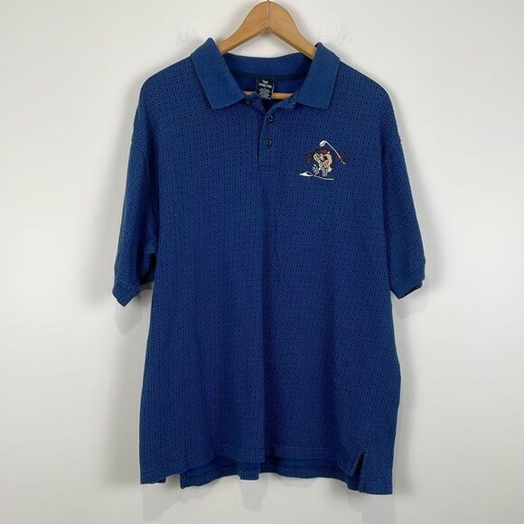 CLEARANCE Vintage Men’s Golf Polo Large Warner Brothers Taz Tasmanian Devil Blue - Picture 1 of 6